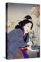 Looking as if She Wants to Change: The Appearance of a Proprietress of the Kaei Era-Taiso Yoshitoshi-Stretched Canvas