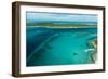 Looking Down at Airplane's Shadow, Jet Ski, Clear Tropical Water and Islands, Exuma Chain, Bahamas-James White-Framed Photographic Print