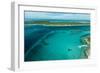 Looking Down at Airplane's Shadow, Jet Ski, Clear Tropical Water and Islands, Exuma Chain, Bahamas-James White-Framed Photographic Print