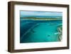 Looking Down at Airplane's Shadow, Jet Ski, Clear Tropical Water and Islands, Exuma Chain, Bahamas-James White-Framed Photographic Print