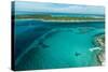 Looking Down at Airplane's Shadow, Jet Ski, Clear Tropical Water and Islands, Exuma Chain, Bahamas-James White-Stretched Canvas