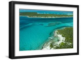 Looking Down at Airplane's Shadow, Jet Ski, Clear Tropical Water and Islands, Exuma Chain, Bahamas-James White-Framed Photographic Print