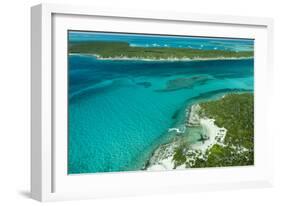 Looking Down at Airplane's Shadow, Jet Ski, Clear Tropical Water and Islands, Exuma Chain, Bahamas-James White-Framed Photographic Print