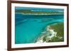 Looking Down at Airplane's Shadow, Jet Ski, Clear Tropical Water and Islands, Exuma Chain, Bahamas-James White-Framed Photographic Print