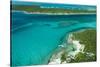 Looking Down at Airplane's Shadow, Jet Ski, Clear Tropical Water and Islands, Exuma Chain, Bahamas-James White-Stretched Canvas