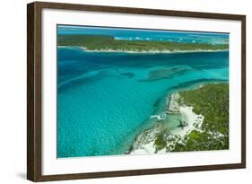 Looking Down at Airplane's Shadow, Jet Ski, Clear Tropical Water and Islands, Exuma Chain, Bahamas-James White-Framed Photographic Print