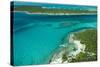 Looking Down at Airplane's Shadow, Jet Ski, Clear Tropical Water and Islands, Exuma Chain, Bahamas-James White-Stretched Canvas