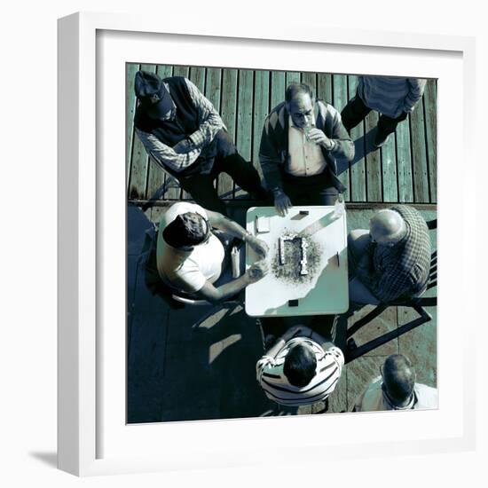 Looking Down at Men Playing Dominoes-Eudald Castells-Framed Photographic Print