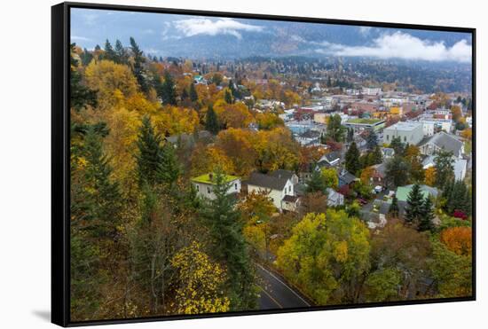 Looking Down into Autumn in Downtown Nelson, British, Columbia, Canada-Chuck Haney-Framed Stretched Canvas