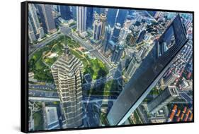Looking Down on the Liujiashui Financial District, Shanghai, China.-William Perry-Framed Stretched Canvas