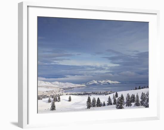 Looking Down onto Flathead Lake after Fresh Snowfall in Elmo, Montana, USA-Chuck Haney-Framed Photographic Print