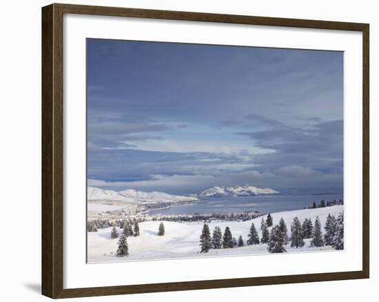 Looking Down onto Flathead Lake after Fresh Snowfall in Elmo, Montana, USA-Chuck Haney-Framed Photographic Print