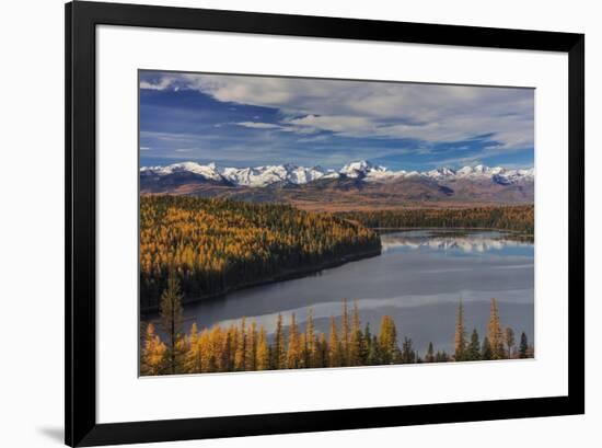 Looking down onto Holland Lake and the Mission Mountains in autumn in the Flathead National Forest,-Chuck Haney-Framed Photographic Print