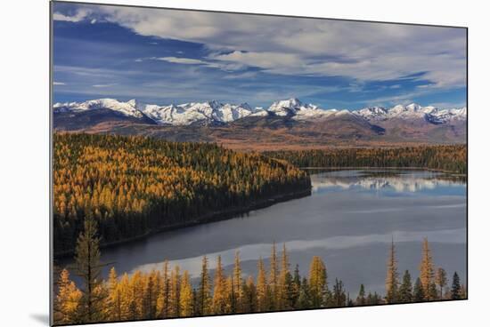 Looking down onto Holland Lake and the Mission Mountains in autumn in the Flathead National Forest,-Chuck Haney-Mounted Photographic Print