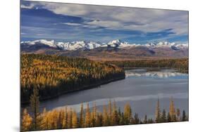 Looking down onto Holland Lake and the Mission Mountains in autumn in the Flathead National Forest,-Chuck Haney-Mounted Photographic Print