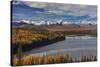 Looking down onto Holland Lake and the Mission Mountains in autumn in the Flathead National Forest,-Chuck Haney-Stretched Canvas