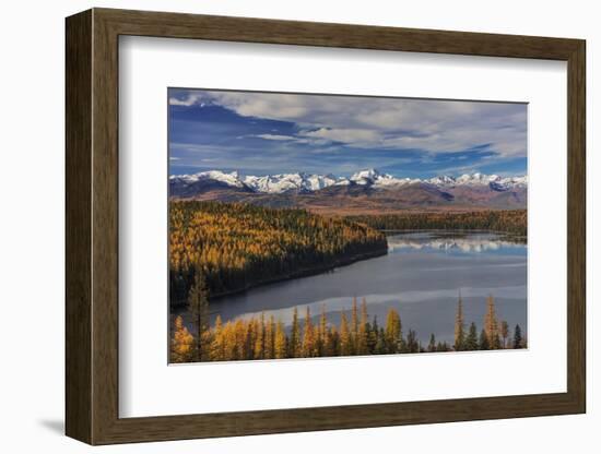 Looking down onto Holland Lake and the Mission Mountains in autumn in the Flathead National Forest,-Chuck Haney-Framed Photographic Print