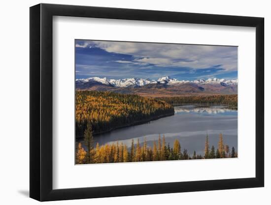 Looking down onto Holland Lake and the Mission Mountains in autumn in the Flathead National Forest,-Chuck Haney-Framed Photographic Print