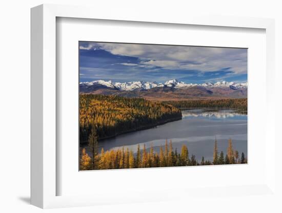 Looking down onto Holland Lake and the Mission Mountains in autumn in the Flathead National Forest,-Chuck Haney-Framed Photographic Print