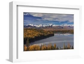 Looking down onto Holland Lake and the Mission Mountains in autumn in the Flathead National Forest,-Chuck Haney-Framed Photographic Print