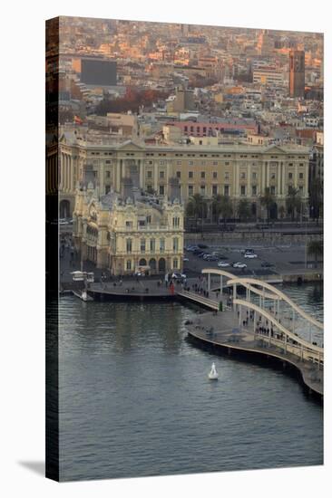 Looking Down over Port Vell from the Montjuic Cable Car in Barcelona, Spain-Paul Dymond-Stretched Canvas