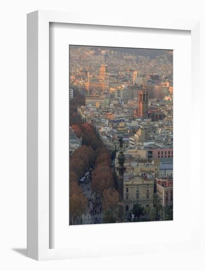 Looking Down the La Rambla from the Montjuic Cable Car in Barcelona, Spain-Paul Dymond-Framed Photographic Print