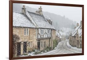 Looking down the quintessential English village of Castle Combe in the snow, Wiltshire, England, Un-Paul Porter-Framed Photographic Print