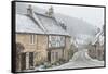 Looking down the quintessential English village of Castle Combe in the snow, Wiltshire, England, Un-Paul Porter-Framed Stretched Canvas