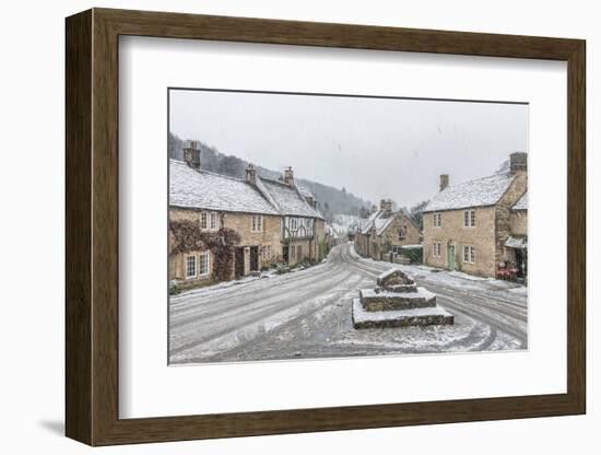 Looking down the quintessential English village of Castle Combe in the snow, Wiltshire, England, Un-Paul Porter-Framed Photographic Print