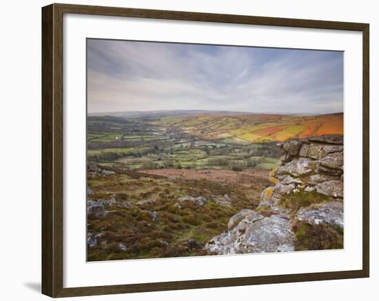 Looking Down to Widecombe-In-The-Moor from Chinkwell Tor in Dartmoor National Park, Devon, England-Julian Elliott-Framed Photographic Print