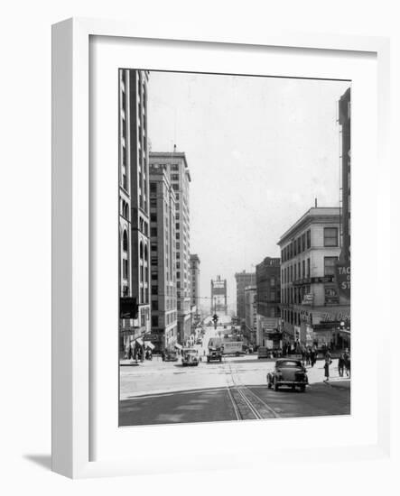 Looking East on 11th in Tacoma, WA Photograph - Tacoma, WA-Lantern Press-Framed Art Print