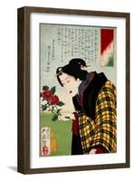 Looking for Water a Bijin Making an Ikebana Flower Arrangement-Yoshitoshi Tsukioka-Framed Giclee Print