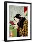 Looking for Water a Bijin Making an Ikebana Flower Arrangement-Yoshitoshi Tsukioka-Framed Giclee Print