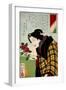 Looking for Water a Bijin Making an Ikebana Flower Arrangement-Yoshitoshi Tsukioka-Framed Giclee Print