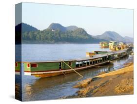 Looking North up the Mekong River, Boats Moored at Luang Prabang, Laos, Indochina-Richard Ashworth-Stretched Canvas