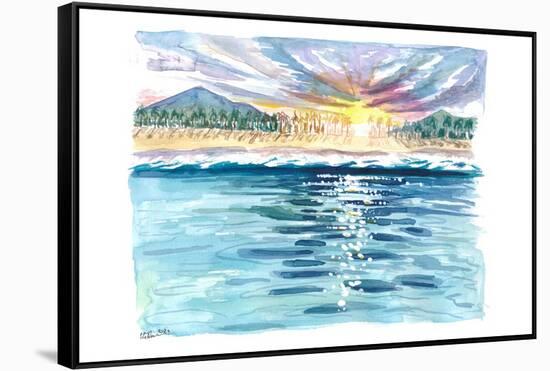 Looking Onshore To Beach from Caribbean Waters with Sun Glitter-M. Bleichner-Framed Stretched Canvas