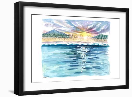 Looking Onshore To Beach from Caribbean Waters with Sun Glitter-M. Bleichner-Framed Art Print