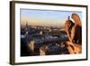 Looking Out over City, Paris, France from Roof, Notre Dame Cathedral with a Gargoyle in Foreground-Paul Dymond-Framed Photographic Print