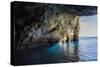 Looking Out to Sea from Inside a Large Sea Cave, New Zealand-James White-Stretched Canvas