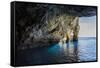 Looking Out to Sea from Inside a Large Sea Cave, New Zealand-James White-Framed Stretched Canvas