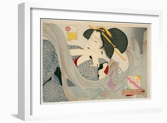 Looking Smoky. a Housewife of the Kyowa Era Kemuso Kyowa Nenkan Naishitsu No Fuzoku, 1880-Tsukioka Kinzaburo Yoshitoshi-Framed Giclee Print