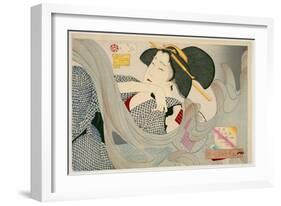 Looking Smoky. a Housewife of the Kyowa Era Kemuso Kyowa Nenkan Naishitsu No Fuzoku, 1880-Tsukioka Kinzaburo Yoshitoshi-Framed Giclee Print