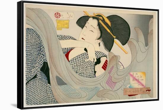 Looking Smoky. a Housewife of the Kyowa Era Kemuso Kyowa Nenkan Naishitsu No Fuzoku, 1880-Tsukioka Kinzaburo Yoshitoshi-Framed Stretched Canvas