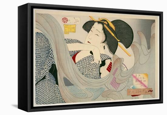Looking Smoky. a Housewife of the Kyowa Era Kemuso Kyowa Nenkan Naishitsu No Fuzoku, 1880-Tsukioka Kinzaburo Yoshitoshi-Framed Stretched Canvas
