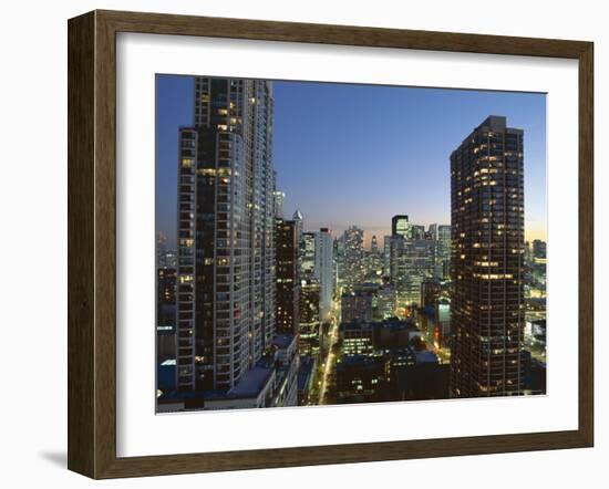 Looking South Down Rush and Wabash Street in the Evening, Near North of Downtown Area, Illinois-Robert Francis-Framed Photographic Print