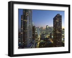 Looking South Down Rush and Wabash Street in the Evening, Near North of Downtown Area, Illinois-Robert Francis-Framed Photographic Print