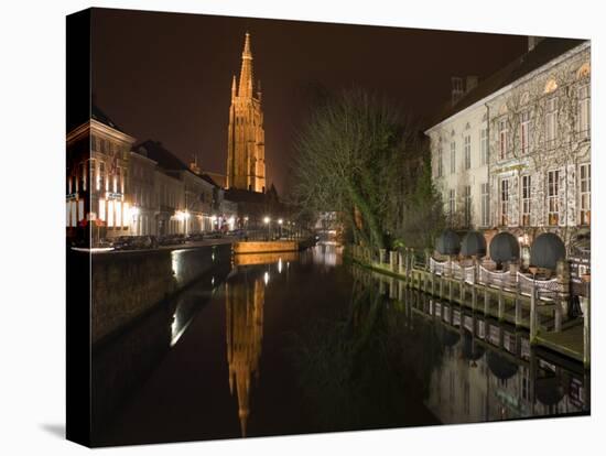 Looking South West Along Dijver, Towards the Church of Our Lady, Bruges, Belgium-White Gary-Stretched Canvas