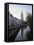 Looking South West Along Dijver, Towards the Church of Our Lady, Bruges, Belgium-White Gary-Framed Stretched Canvas