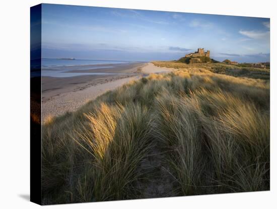 Looking Towards Bamburgh Castle Bathed in Evening Light from the Dunes Above Bamburgh Beach-Lee Frost-Stretched Canvas
