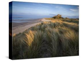 Looking Towards Bamburgh Castle Bathed in Evening Light from the Dunes Above Bamburgh Beach-Lee Frost-Stretched Canvas